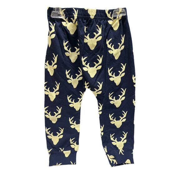 5/$35 Deer Buck Head Print Pants Sz 100 3 Black Cream Screen Print Elastic Waist - Picture 6 of 10